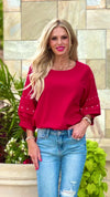 Toni Beaded Sleeve Blouse : Red