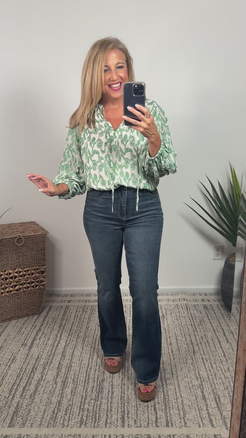 Patina 3/4 sleeve Raglan Blouse : Green