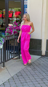 Date Night Beauty Strapless Pleated Jumpsuit  : Hot Pink