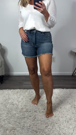 Judy Blue Liz High Waist Tummy Control Frayed Jean Shorts : Medium Wash