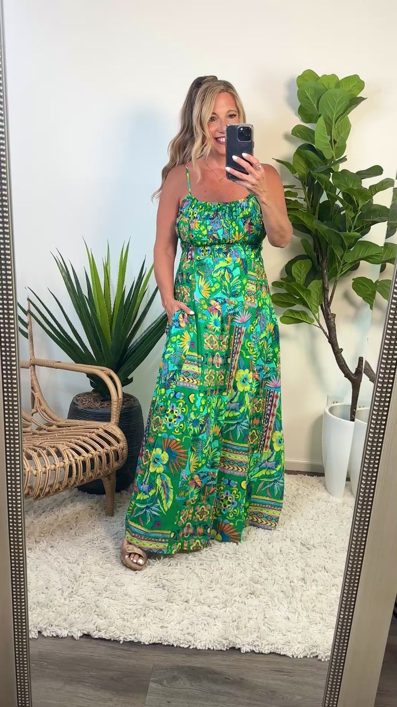 Tahlea Gathered Bodice Maxi Dress : Green