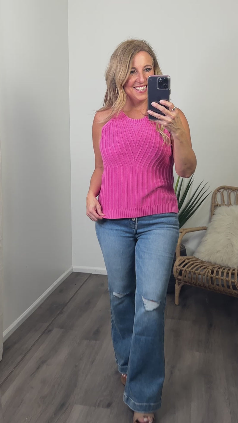 Tribal Regan Halter Sweater Tank : Hi Pink