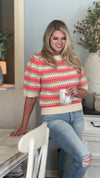 Happy Trails Textured Short Sleeve Sweater : Pink/Multi
