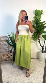 Moon River Jamarni Fold Over Mixed Media Dress : Sage