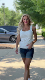 Sweet Perfection Square Neck Ruched Tank : Ivory
