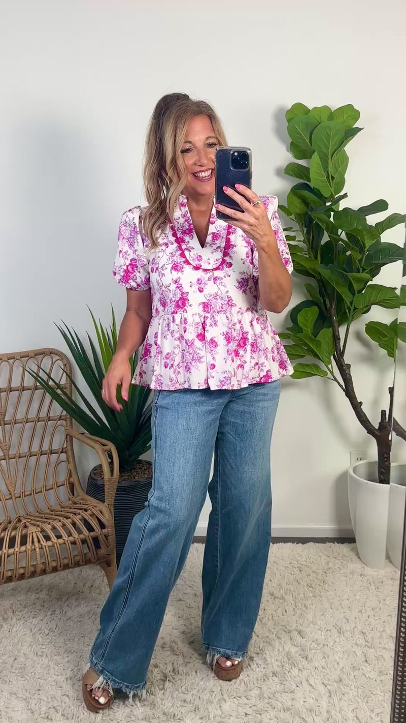 Mahalia Open Neck Floral Blouse : Pink