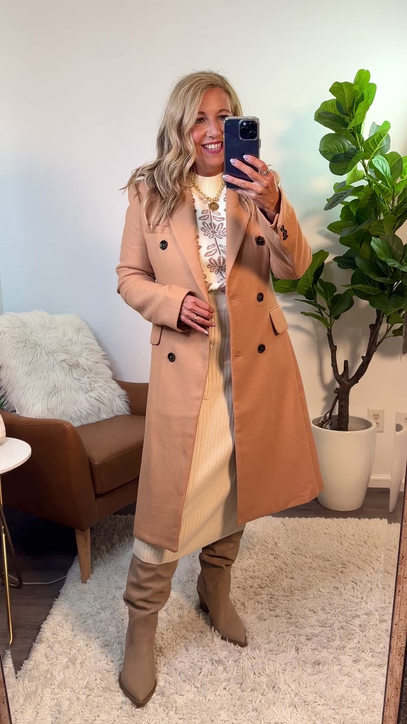 Addi Long Double Breasted Coat : Camel
