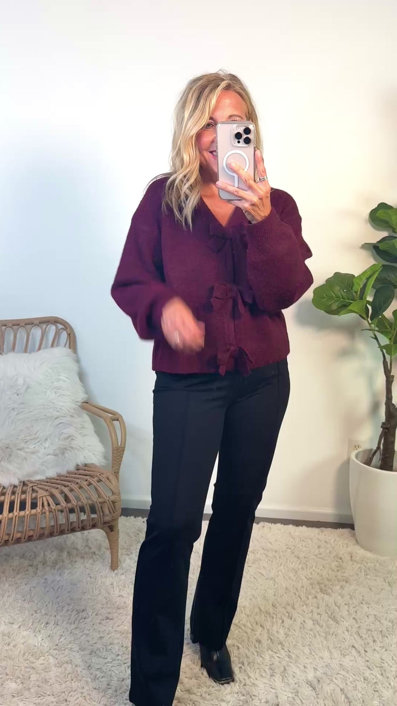 Ora Brushed Bow Detail Sweater : Bordeaux