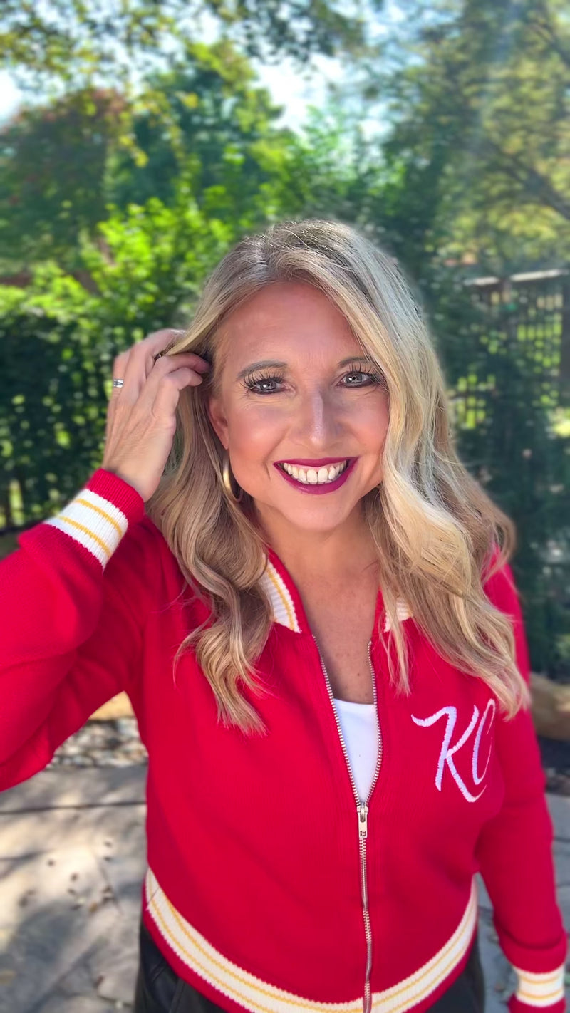 KC Varsity Zip Up Sweater Jacket : Red