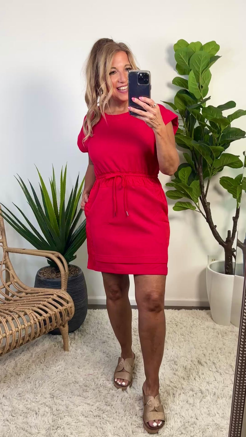 Neve Banded Tie Waist Dress : Red