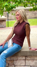 Jenni Ruffled Sleeve Top : Chocolate