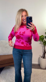 Avyanna Flower Jacquard Sweater : Hot Pink