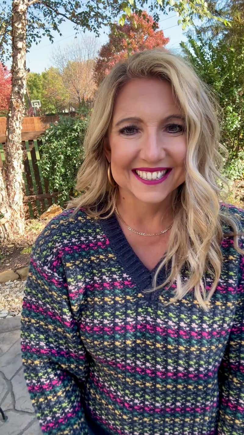 Zeba Knit Crop Sweater : Navy Multi