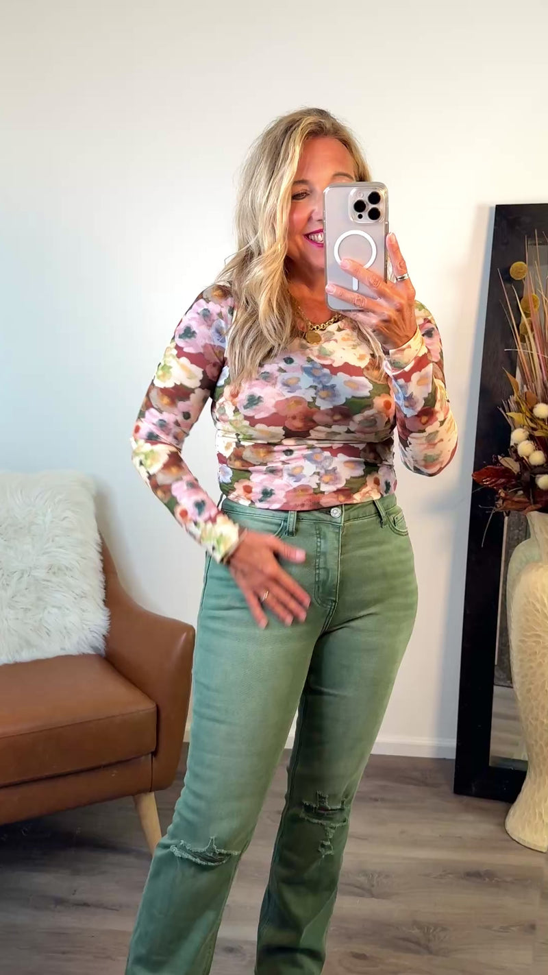 Charlie B Francesca Floral Mesh Top : Rust