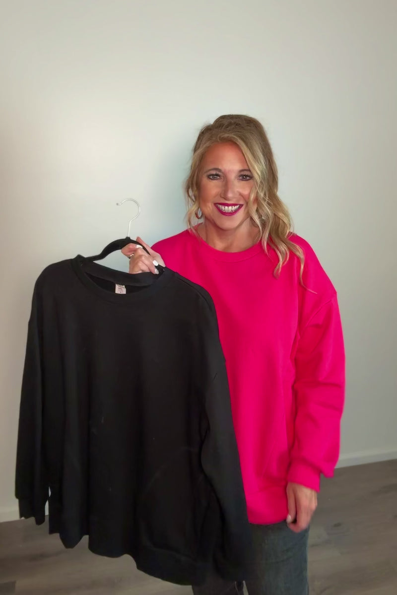 Atlas Long Sleeve Front Pockets Pullover : Fuchsia