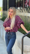 Beyond Beautiful Smocked Bubble Sleeve Top : Berry/Black