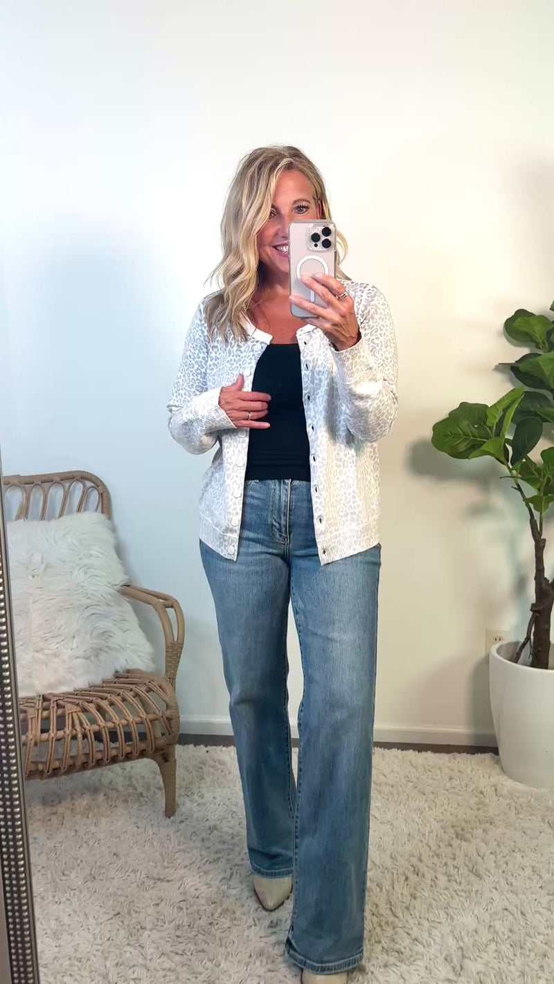 Myah Faded Animal Print Button Up Cardigan : Cream