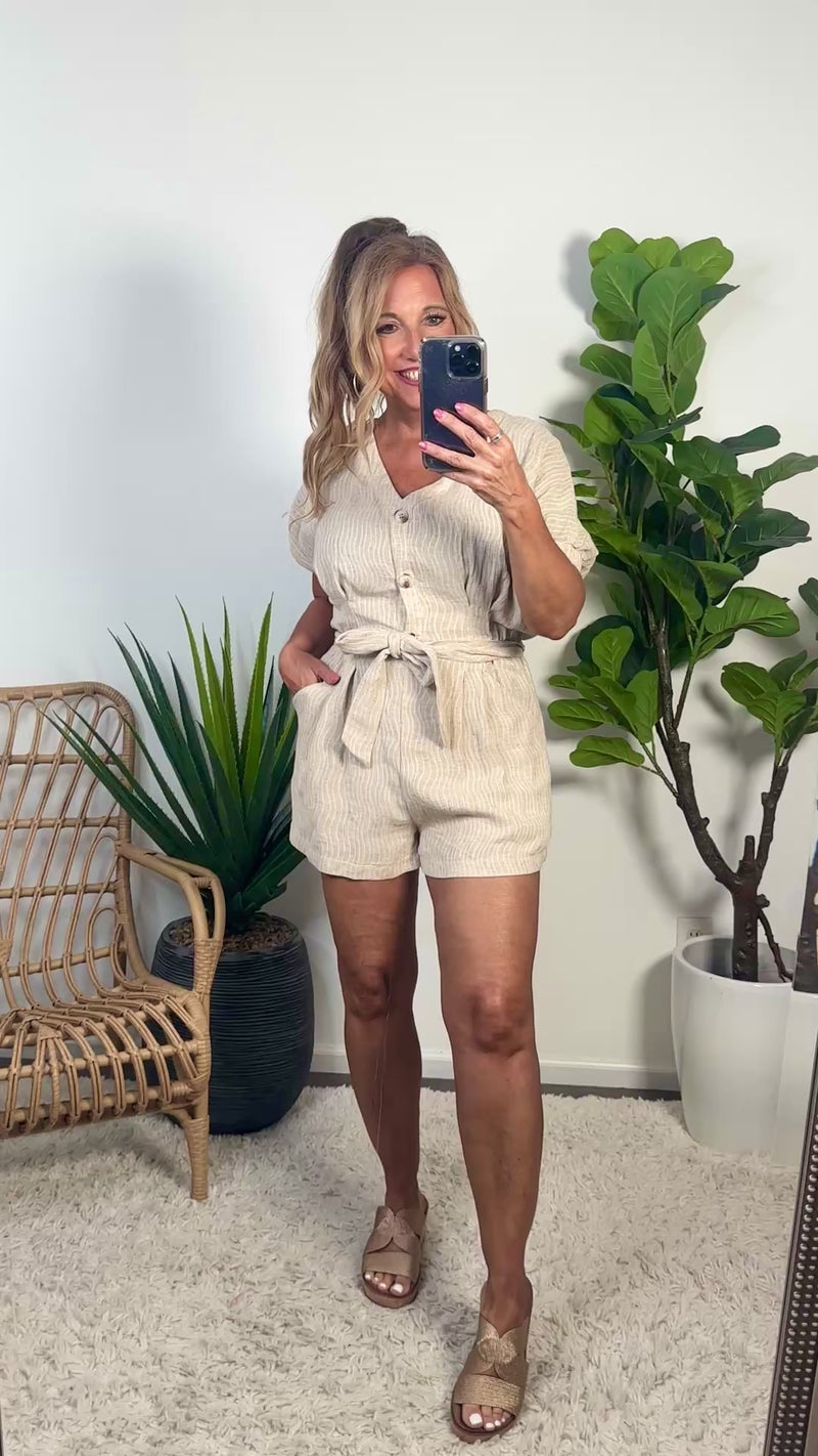 Nalina Wavy Textured Soft Linen Romper : Sand
