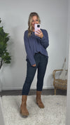 Do It My Way Thermal Ribbed Long Sleeve Top : Navy