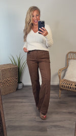 Angelique Denim Pants w/ Contrast Stitch : Brown