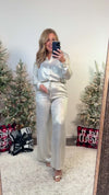 Presley Wide Leg Shimmery Pant : Silver