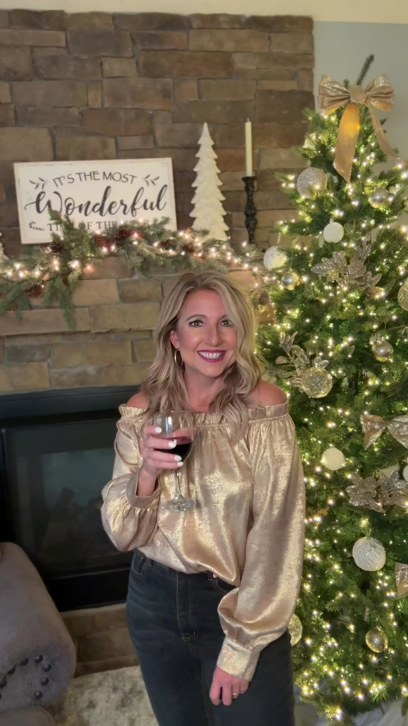 Agnes Off the Shoulder Metallic Blouse : Gold