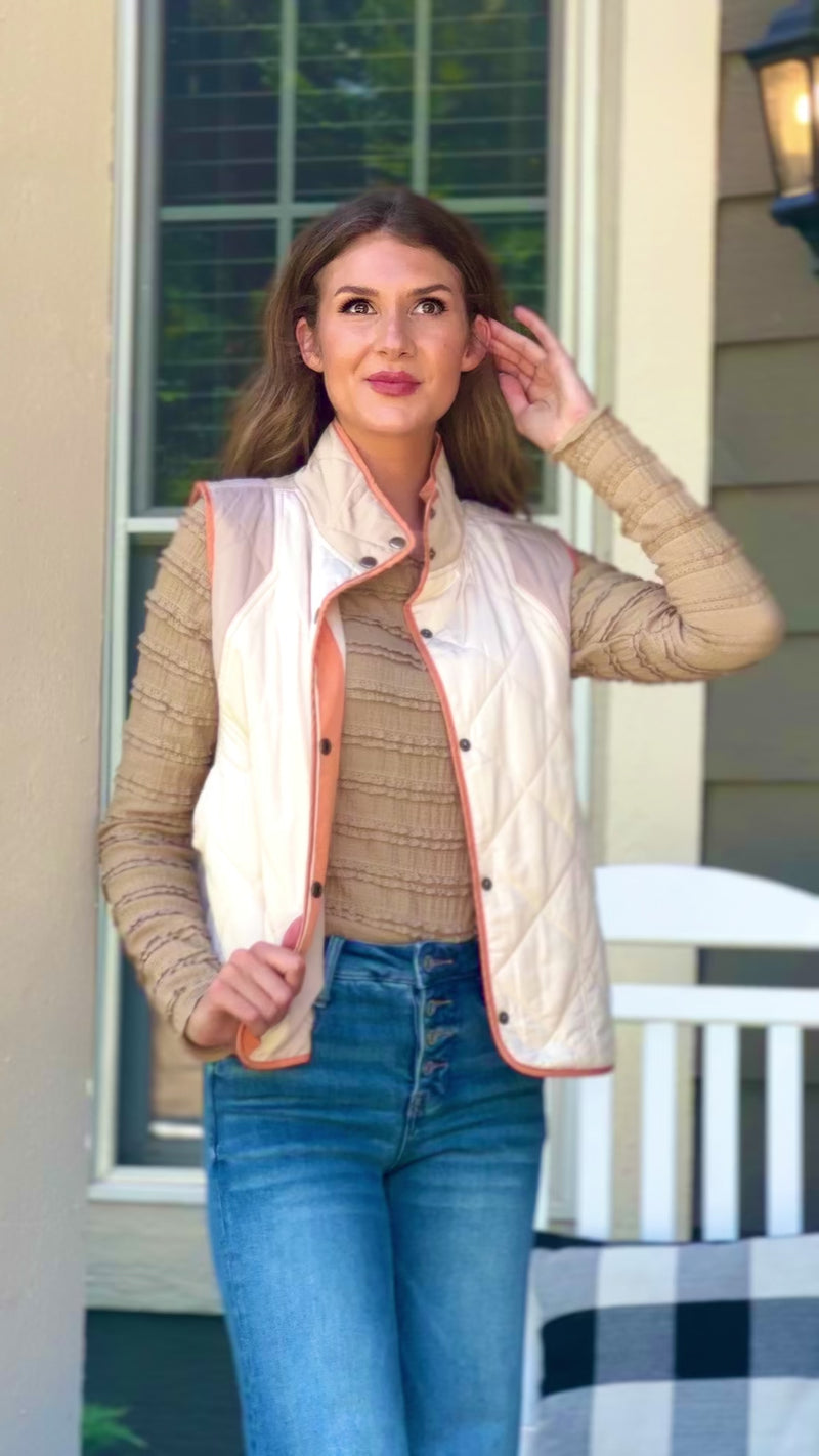 Giselle Color Block Padded Vest : Ivory