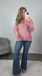 Casually Yours Exposed Seam V-Neck Sweater : Pink