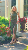 Taylin Ruching Split Midi Dress : Olive