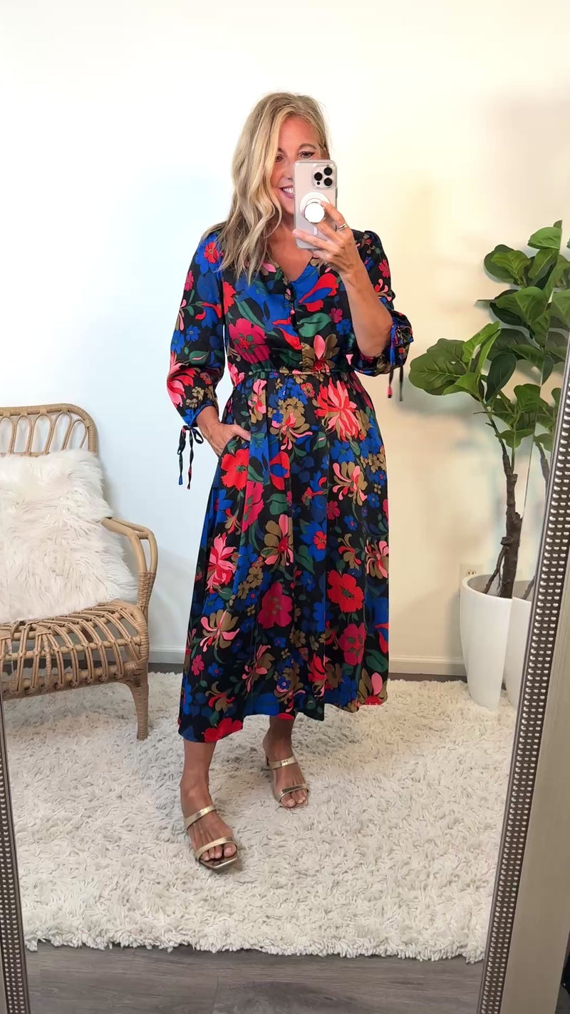 Caris Floral Print Dress : Black