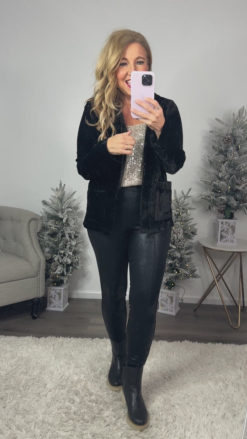 All I Need Velvet Open Front Blazer : Black