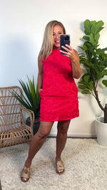 Amryn Embroidered Print Dress : Red