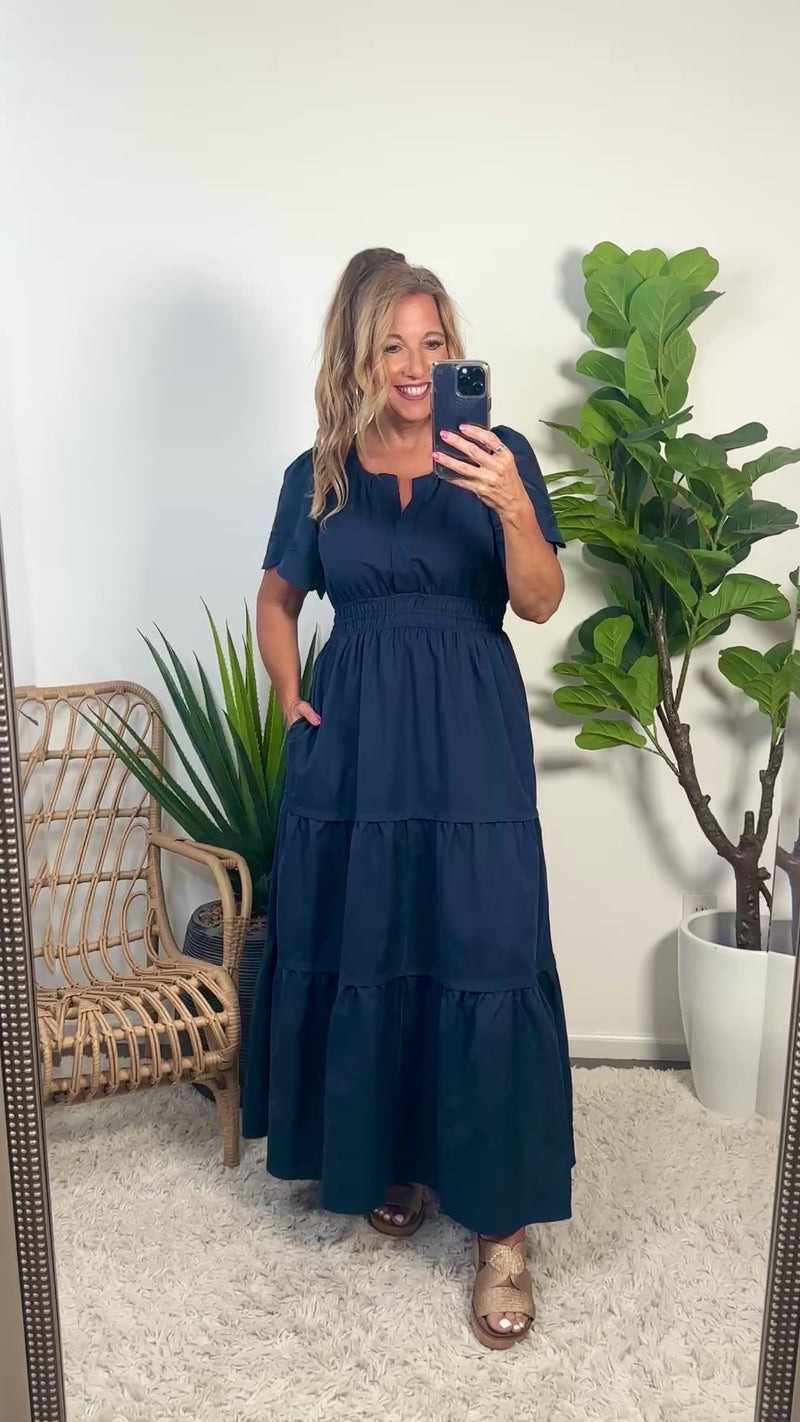 Pettle Sleeve Detail Maxi Dress : Navy
