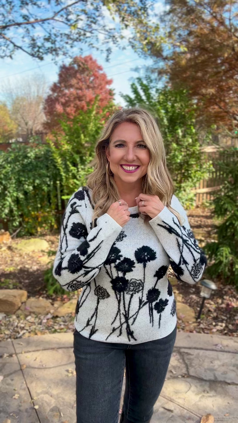 Liverpool Xylah Floral Crew Neck Sweater : Grey/Black