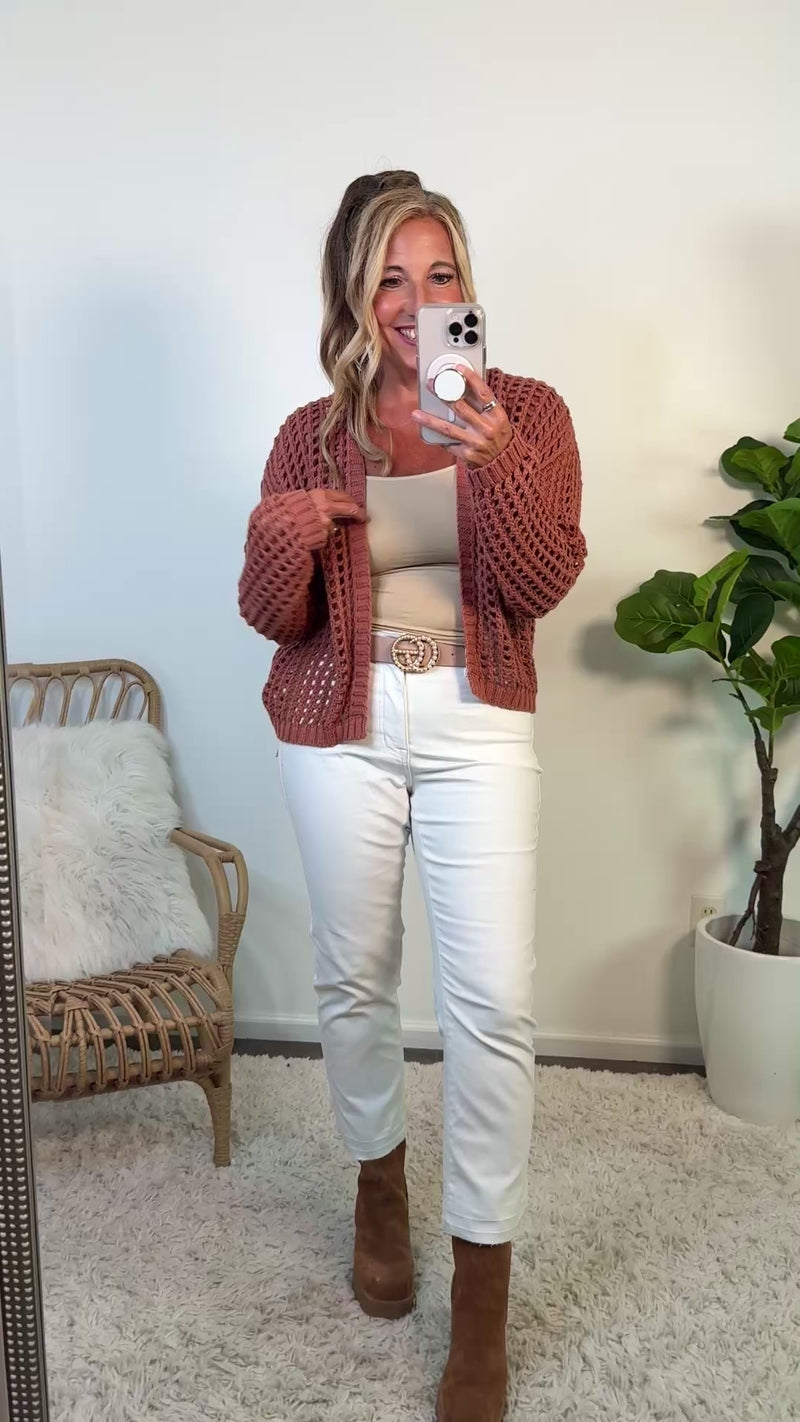 Antonia Crochet Cropped Cardigan : Clay