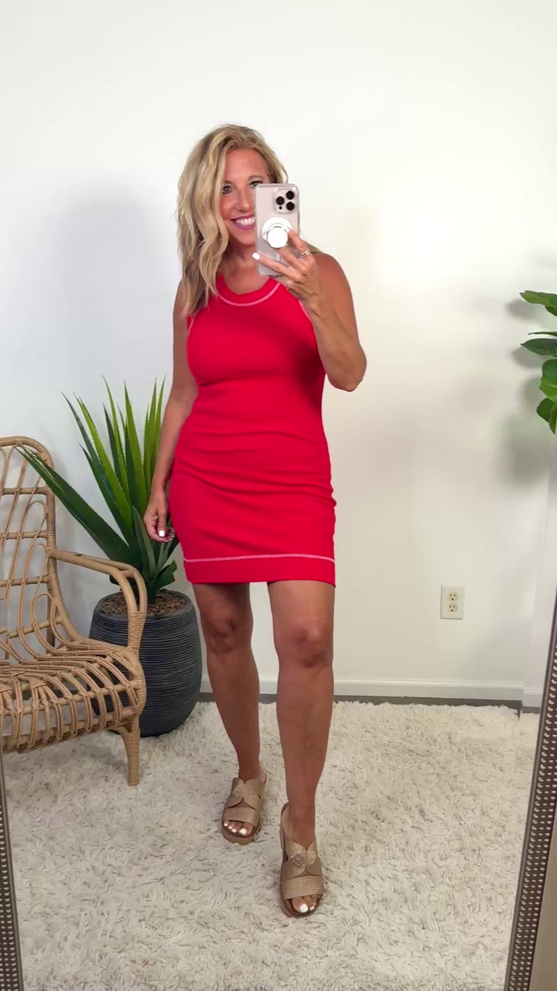 Harlyn Soft Rib Scoop Neck Dress : Red