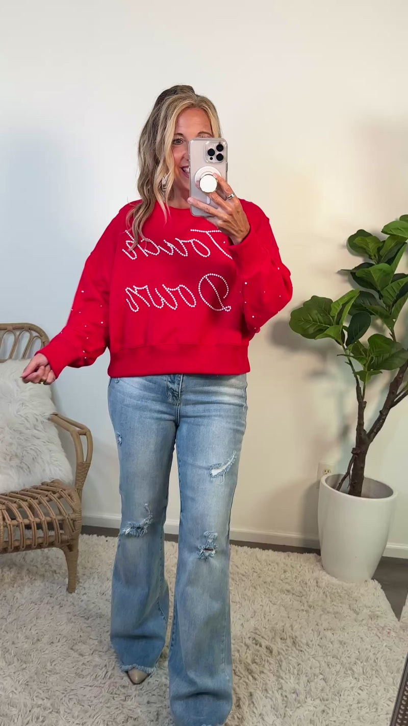 Gimme 6 Sweatshirt w/ Pearl Trim : Red