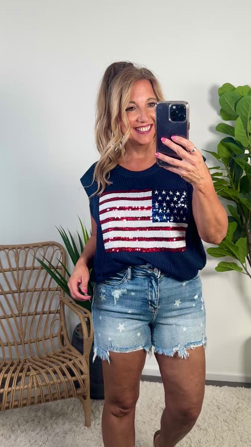 Be Proud American Flag Knit Vest : Navy