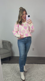 Hearts Aglow Pearl Trimmed Heart Sweater : Cream/Pink