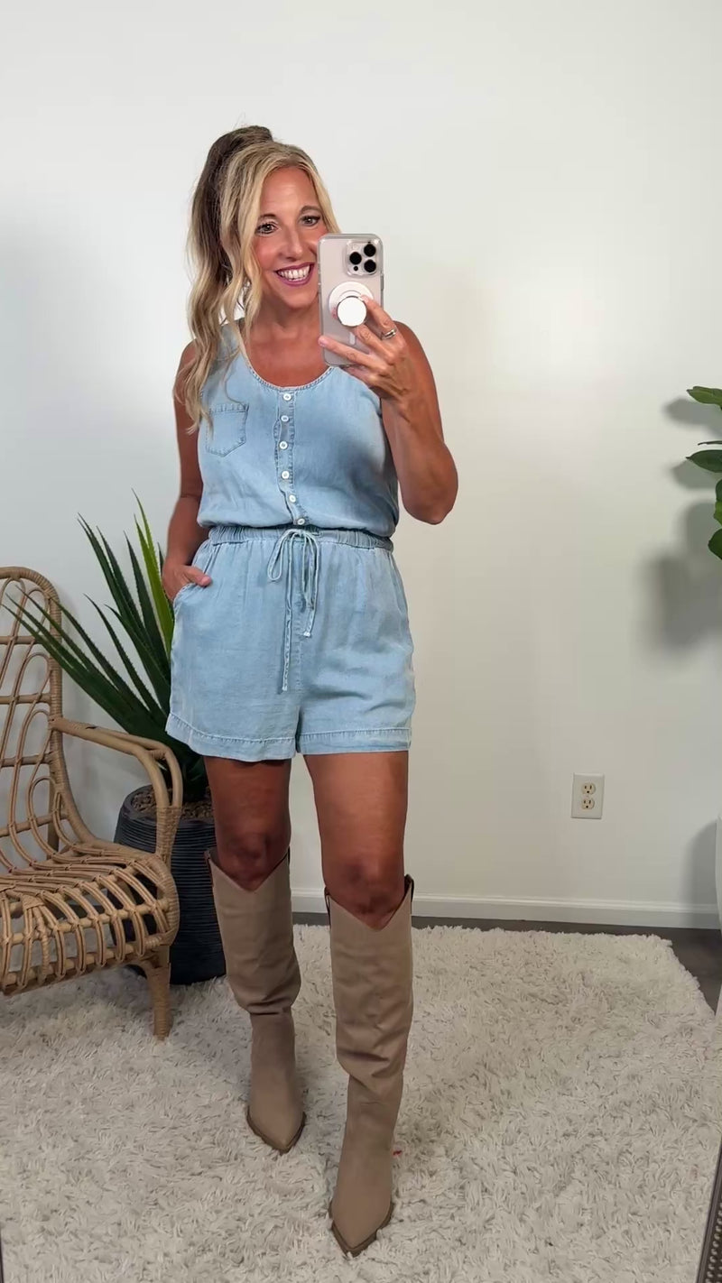 Matilda Scoop Neckline Sleeveless Romper : Lt. Denim