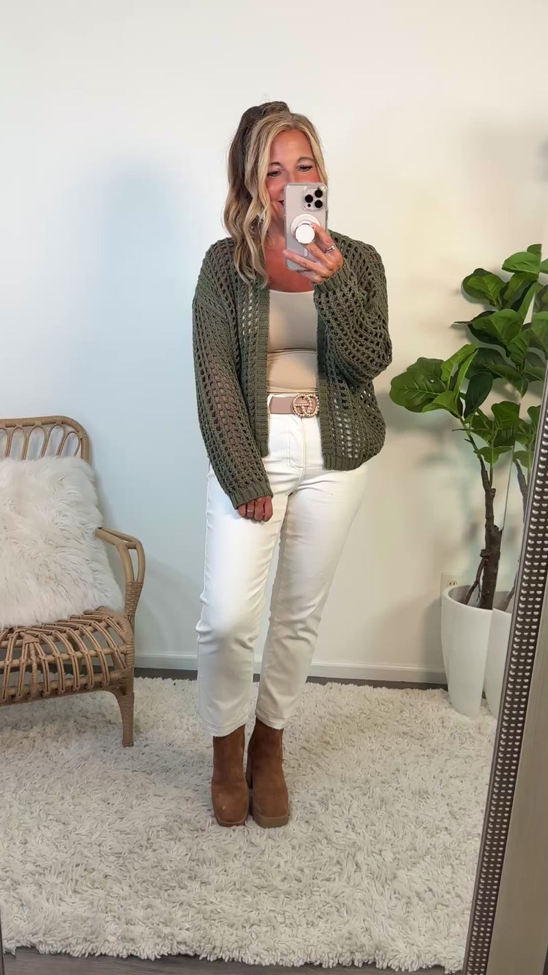 Antonia Crochet Cropped Cardigan : Lt. Olive