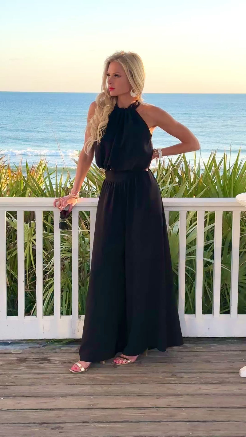 Davina Matte Crepe Wide Leg Swing Pants : Black