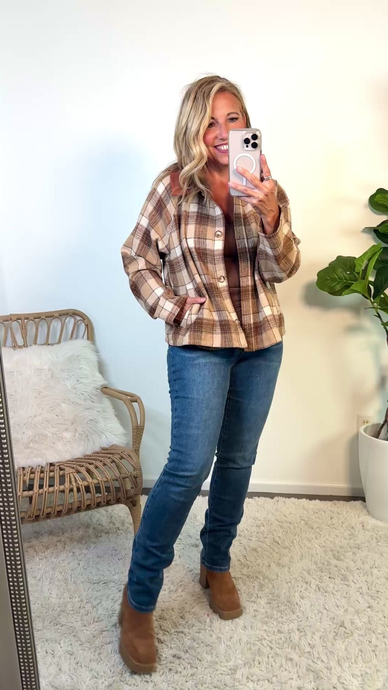 Kaydee Brushed Plaid Barn Jacket : Taupe Plaid