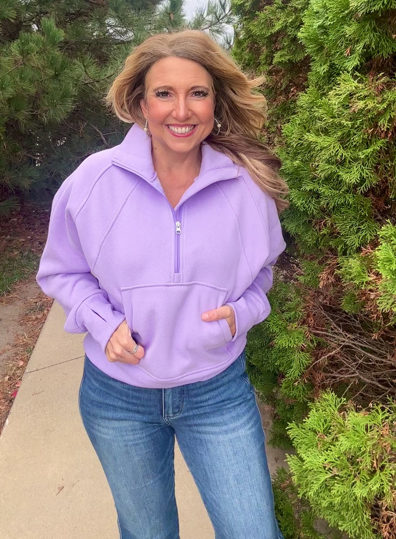 Layla Game Day Half Zip Fleece Pullover : Lavender