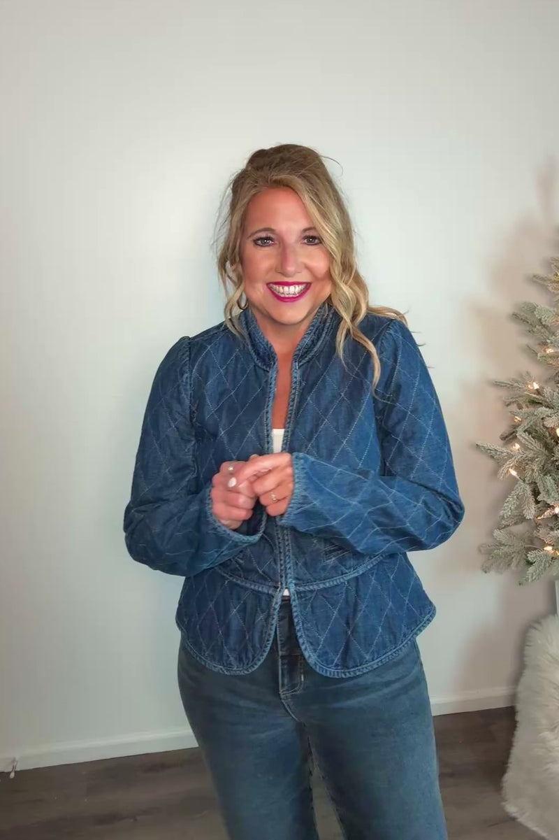 Primrose Quilted Denim Jacket : Dark Denim
