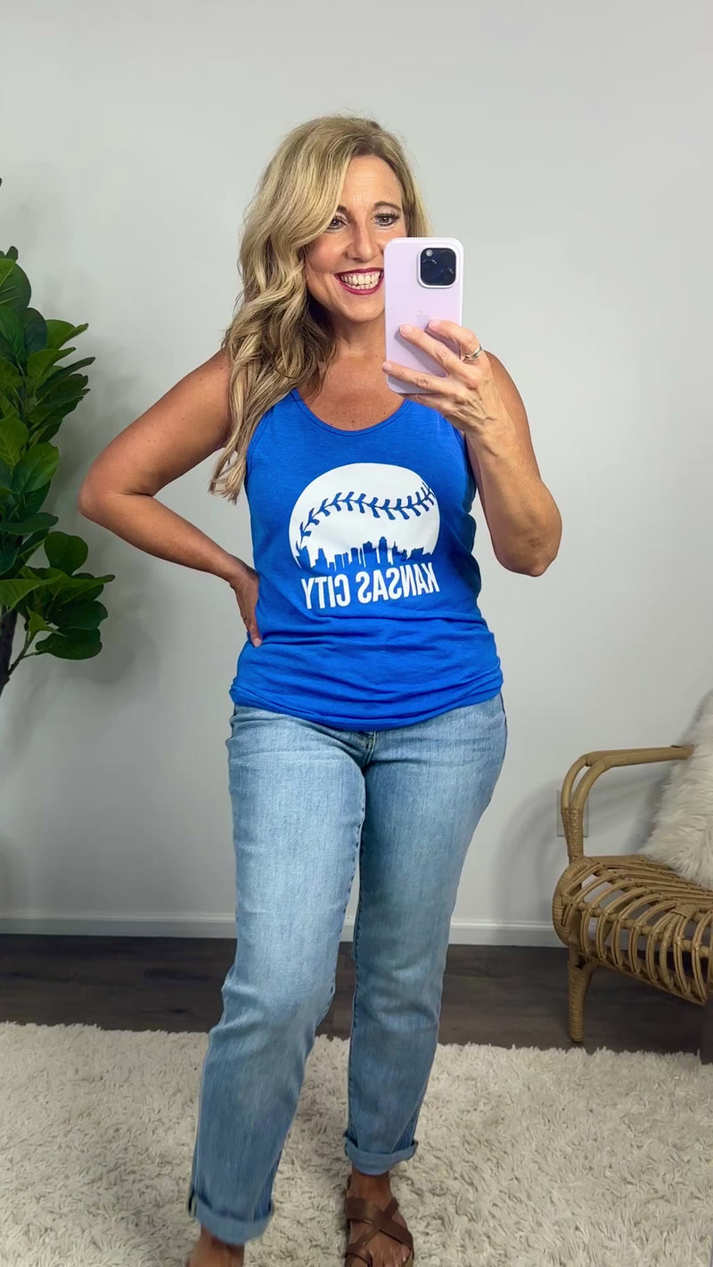 Kansas City Skyline Tank Top : Blue/White