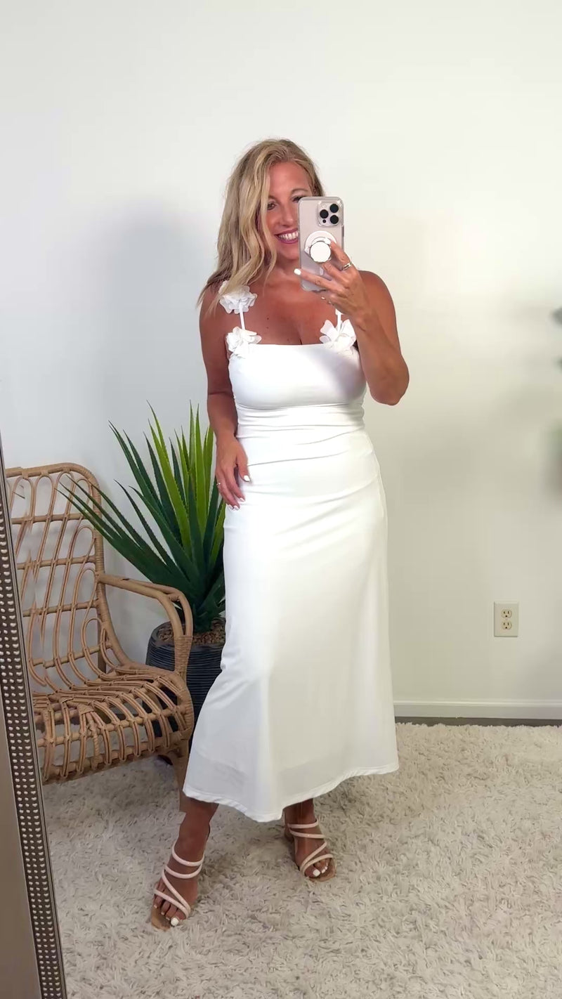 Ailani Rosette Shoulder Maxi Dress : White