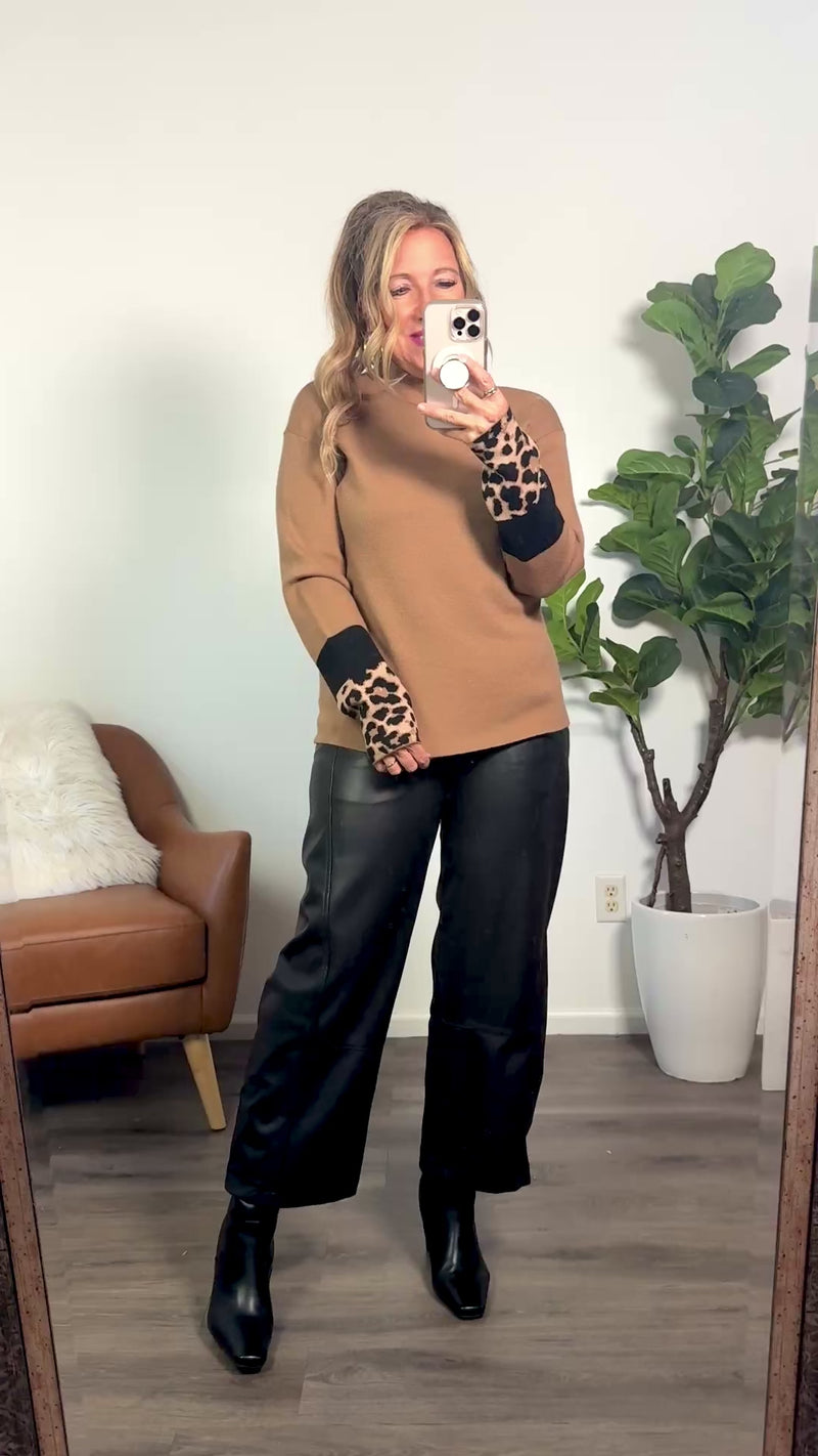 Charlie B Alessandra Mock Animal Sweater : Mocha