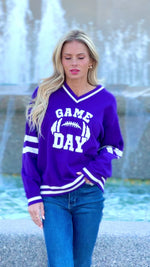 Game On Varsity Sweater Top : Purple