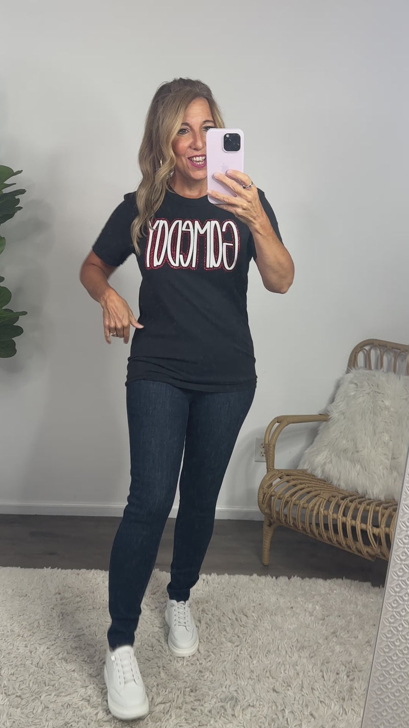 Gameday Vinyl Puffed Letter T-Shirt : Black/White/Red
